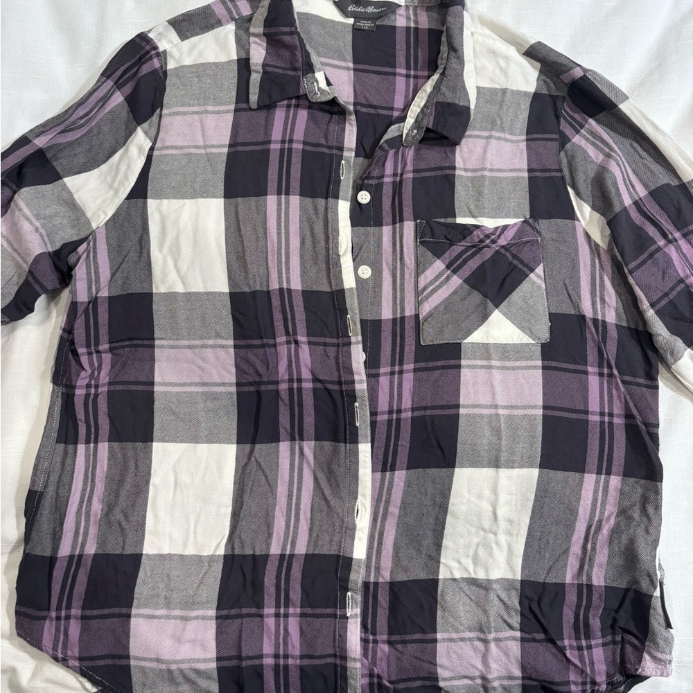 Eddie Bauer Black and White Casual Button Down Shirt